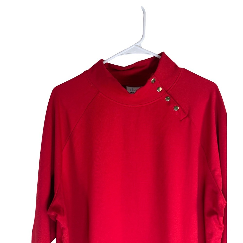 Denim & Co Mock Neck Tunic Women XL Red French Terry Long Sleeve Snap Detail GC2 - Picture 3 of 12